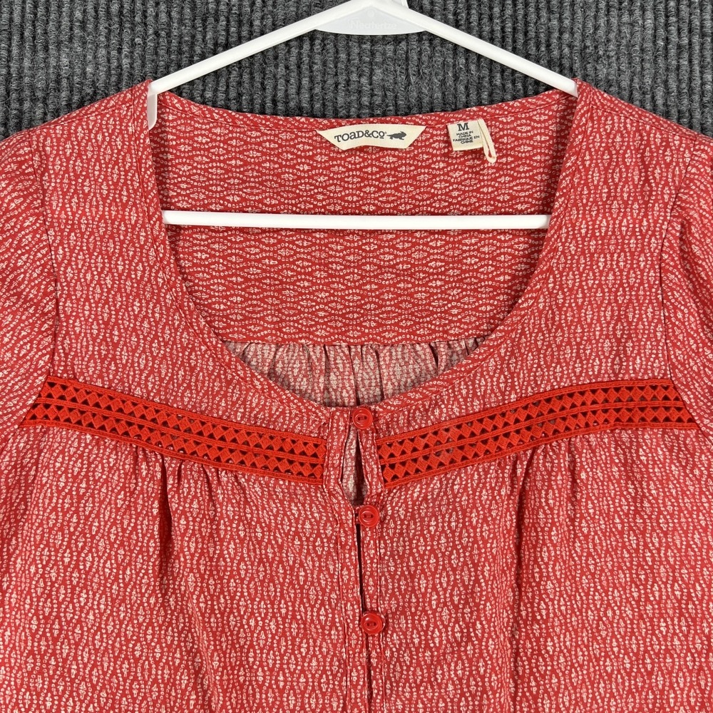 Toad&Co Shirt Womens Medium Red Button Front Lace Trim Long‎ Sleeve Blouse - Picture 4 of 13